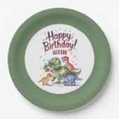 Assiettes En Carton Cute Dinosaure Personnalisé Plaques Papier Anniver (Devant)
