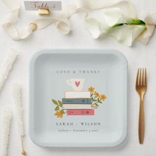 Assiettes En Carton Cute Dusky Bleu empilé Histoires Livres Floral Mar