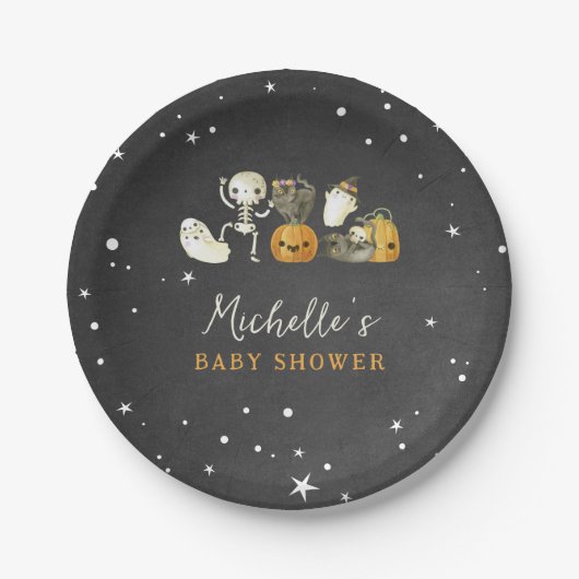 Assiettes En Carton Cute Éffrayant Ghosts Chats Halloween Baby shower (Devant)