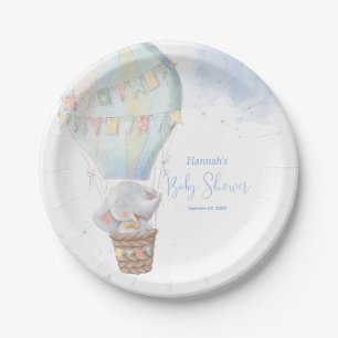 Assiettes En Carton Cute Elephant Boy Baby shower bleu Plaque en papie