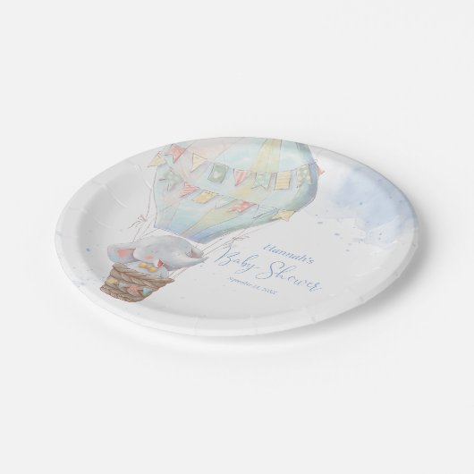 Assiettes En Carton Cute Elephant Boy Baby shower bleu Plaque en papie (Angle)