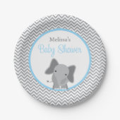 Assiettes En Carton Cute Elephant Chevron Baby shower bleu clair (Devant)