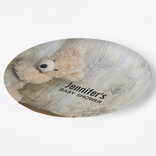 Assiettes En Carton Cute Encaissé Ours Rustique Bois Baby shower arriè (Angle)