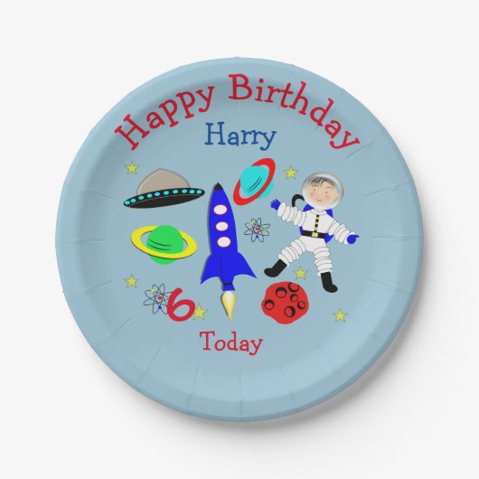 Assiettes En Carton Cute espace extra-atmosphérique Thème Anniversaire (Devant)