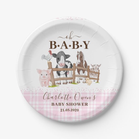 Assiettes En Carton Cute Farm Animaux Barnyard Baby shower (Devant)