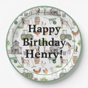 Assiettes En Carton Cute Farm Animaux Tracteurs Nom Joyeux Birthday Bo