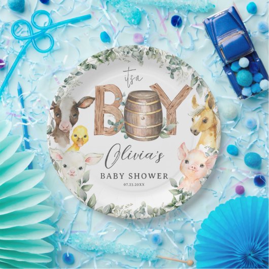 Assiettes En Carton Cute Farm Animaux Verdure Garçon Grange Baby showe (Fête)