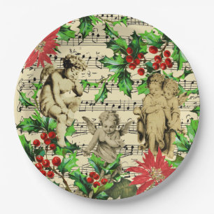 Assiettes En Carton Cute Festive Vintage Angel Cherubs Holly Noël