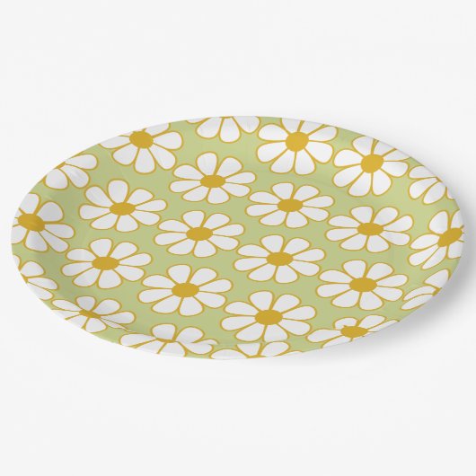 Assiettes En Carton Cute Floral Daisy Motif vert (Angle)
