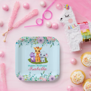 Assiettes En Carton Cute Floral Hippo safari jungle Animaux Anniversai