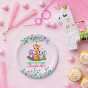Assiettes En Carton Cute Floral Hippo safari jungle Animaux Anniversai