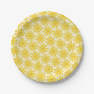 Assiettes En Carton Cute Floral Motif en Jaune