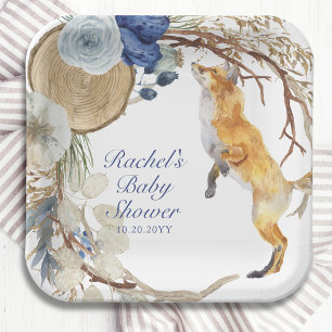 Assiettes En Carton Cute Fox bois aquarelle Baby shower Floral