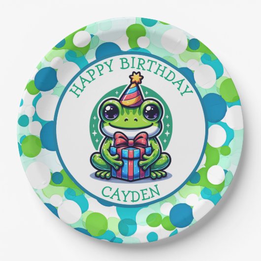 Assiettes En Carton Cute Frog Theme Boy's Birthday Boy Photo (Devant)