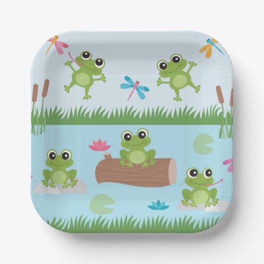 Assiettes En Carton Cute Frogs in Pond (Recto)
