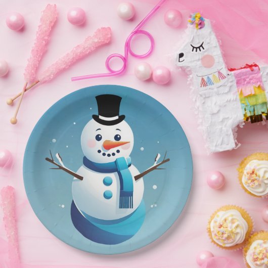 Assiettes En Carton Cute Frosty Snowman Illustration Plaque en papier (Fête)