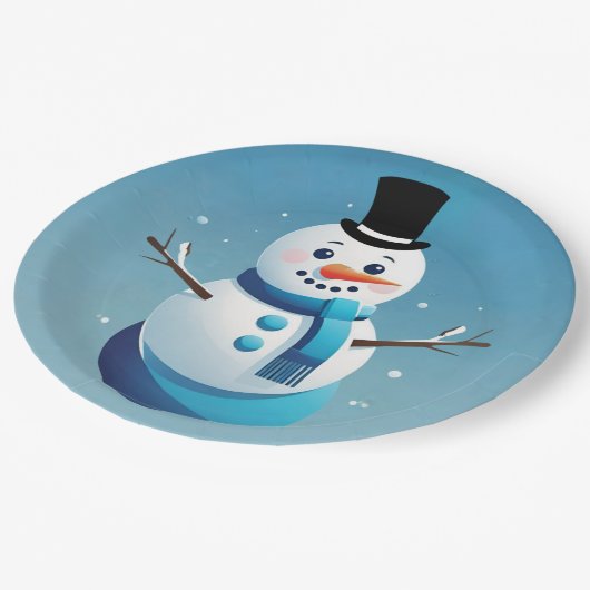 Assiettes En Carton Cute Frosty Snowman Illustration Plaque en papier (Angle)