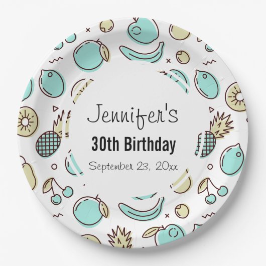 Assiettes En Carton Cute Fruit Motif Summery Thème Anniversaire (Devant)