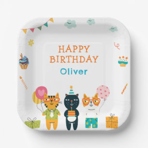 Assiettes En Carton Cute Funny Chats Kitty Anniversaire 3ème plaque de