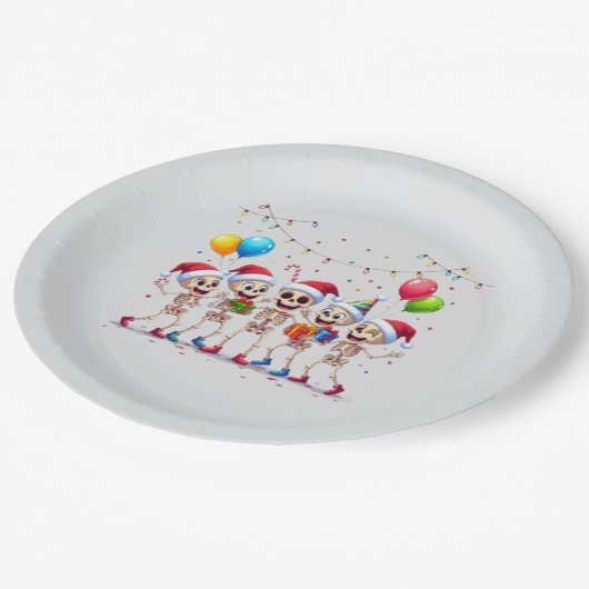Assiettes En Carton Cute Funny Skeletons Christmas & New Year Celebrat (Angle)