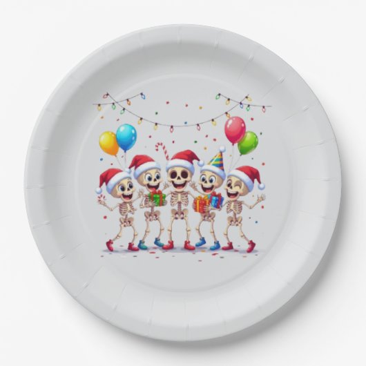 Assiettes En Carton Cute Funny Skeletons Christmas & New Year Celebrat (Devant)