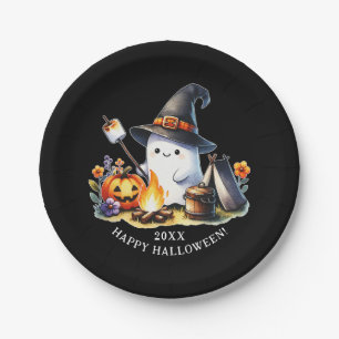 Assiettes En Carton Cute Ghost Camping Happy Halloween Noir
