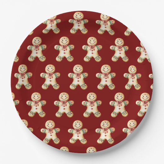 Assiettes En Carton Cute Gingerbread Red Christmas Paper Plate (Devant)