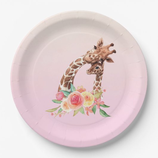 Assiettes En Carton Cute Giraffe Aquarelle Maman & Bébé (Devant)
