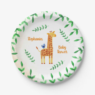 Assiettes En Carton Cute Giraffe & Baby shower d'oiseaux