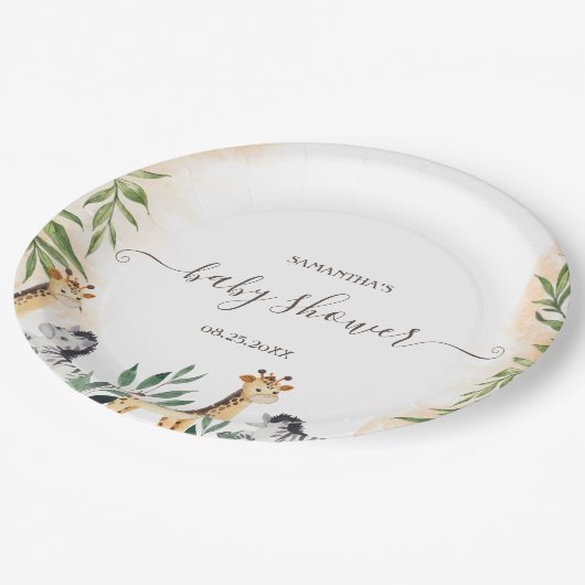 Assiettes En Carton Cute Giraffe, Baby shower Feuille Zebra (Angle)