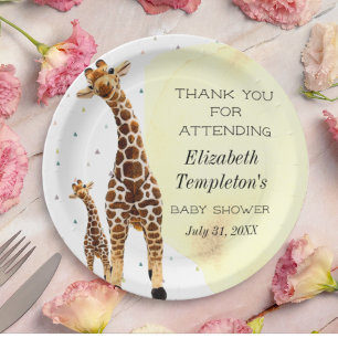 Assiettes En Carton Cute Giraffe Safari Baby Shower Genre Neutral Pap