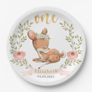 Assiettes En Carton Cute Girl Baby Fawn 1er anniversaire fête