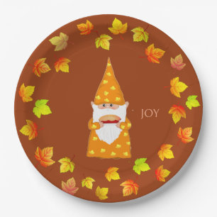 Assiettes En Carton Cute Gnome et feuilles d'automne sur terre cuite