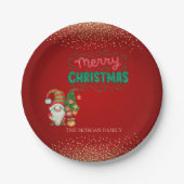 Assiettes En Carton Cute Gnome Pine Tree Confetti Rouge Joyeux Noël (Devant)