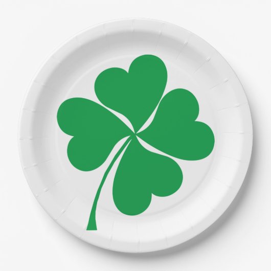 Assiettes En Carton Cute Green Lucky 4 coeur feuille Clover shamrock (Devant)