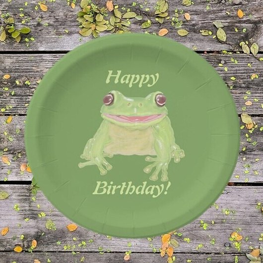 Assiettes En Carton Cute Green Tree Frog - Joyeux anniversaire!