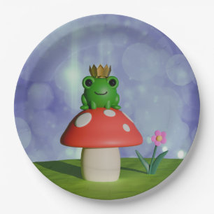 Assiettes En Carton Cute grenouille caricaturale portant une couronne 