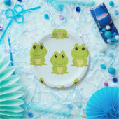 Assiettes En Carton Cute grenouille verte sur bleu (Fête)