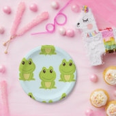 Assiettes En Carton Cute grenouille verte sur bleu (Fête)