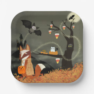 Assiettes En Carton Cute Halloween Animaux Carré Plaque en papier