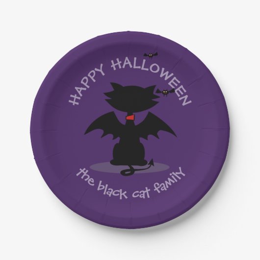 Assiettes En Carton Cute Halloween Chat Noir Ailes Plaques en papier (Devant)