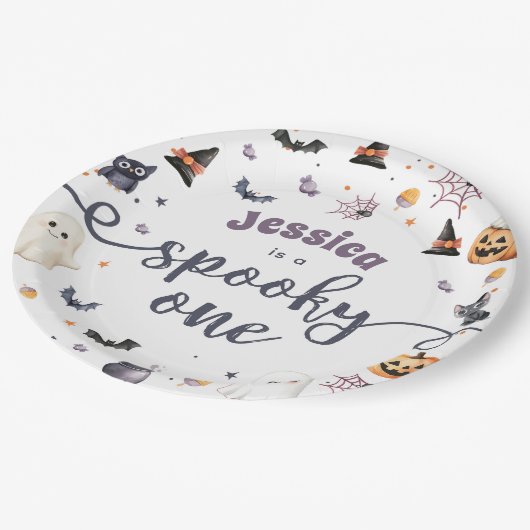 Assiettes En Carton Cute Halloween Fantôme 1er anniversaire (Angle)
