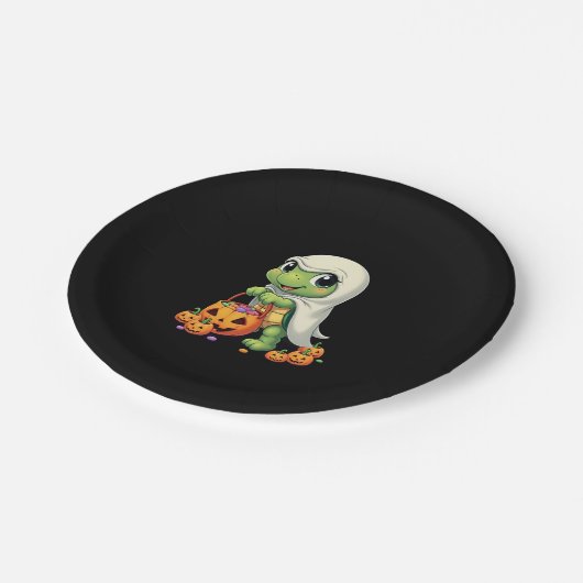 Assiettes En Carton Cute Halloween Turtle Ghost avec bonbon (4) (Angle)
