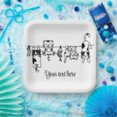 Assiettes En Carton Cute Hanging Kittens Custom Text/Name (Fête)