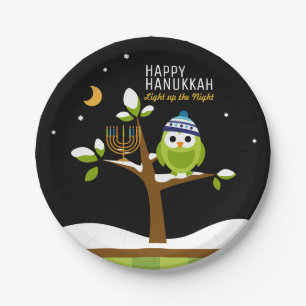Assiettes En Carton Cute Hanoukka illuminent la chouette nocturne & Me