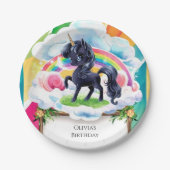 Assiettes En Carton Cute Happy Black Unicorn Anniversaire (Devant)