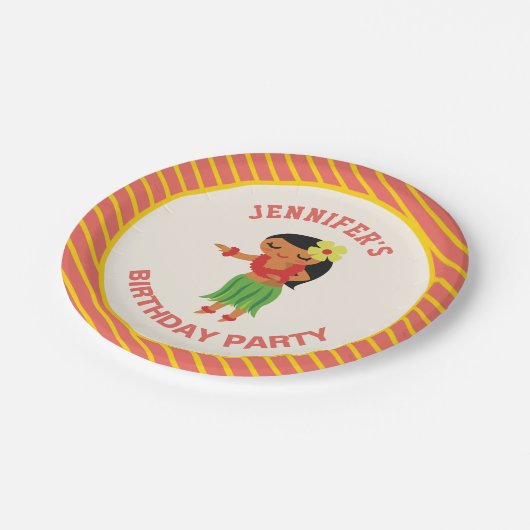 Assiettes En Carton Cute Hawaiian Hula Girl Luau Anniversaire (Angle)