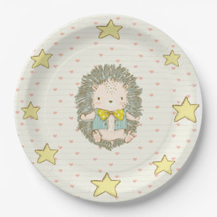 Assiettes En Carton Cute Hedgehog Coeurs Étoiles Baby shower