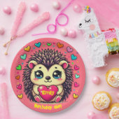 Assiettes En Carton Cute Hérisson personnalisable Fille d'anniversaire (Fête)