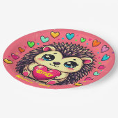 Assiettes En Carton Cute Hérisson personnalisable Fille d'anniversaire (Angle)